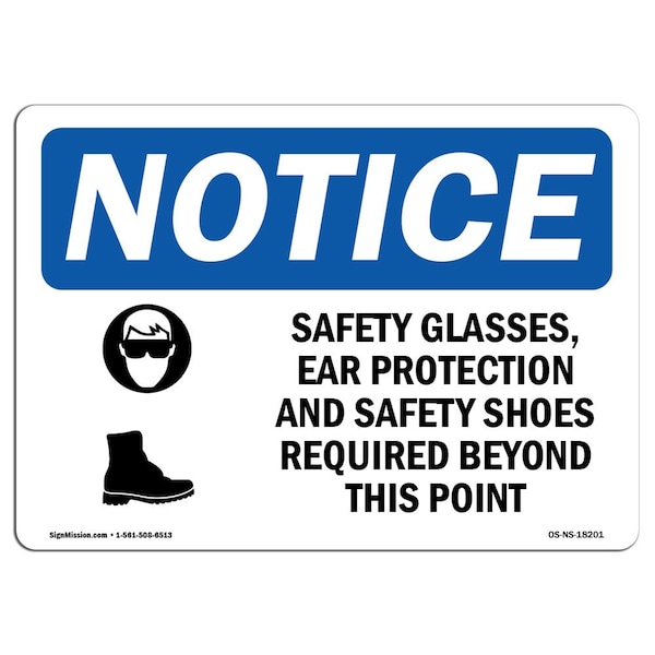 OSHA Sign, Safety Glasses Ear Protection With Symbol, 24in X 18in Aluminum, 24" W, 18" H, Landscape